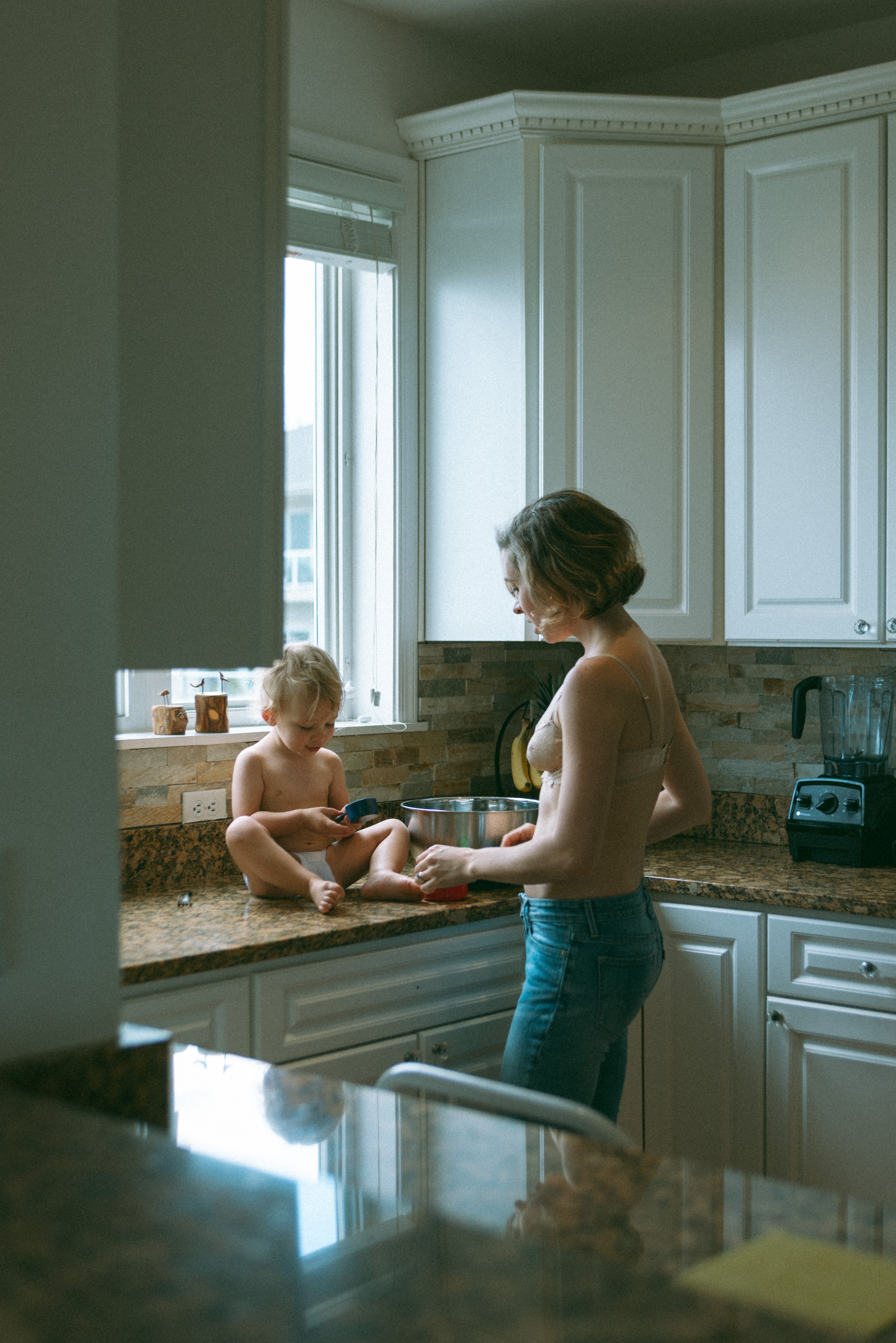 mother and baby in the kitchen 